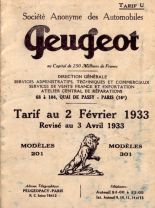 Tarif février 1933 201B - 301C - et véhicules industriels